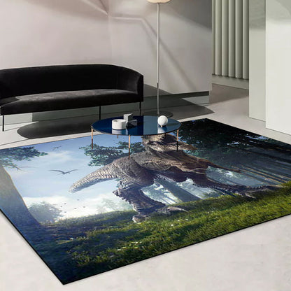 Blauer Neuheiten-Teppich Polyester Dinosaurier- und Baum-Muster Teppich waschbar rutschfeste Unterlage Teppich für das Wohnzimmer