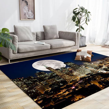 Moderne Geografie-Musterteppich mit Mond dunkelblauem Polyesterteppich maschinenwaschbar rutschfester Teppich für das Schlafzimmer