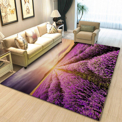 Neuer Lavendel-Muster-Teppich Lila Polyester-Teppich Maschinenwaschbar Rutschfester Teppich für das Schlafzimmer