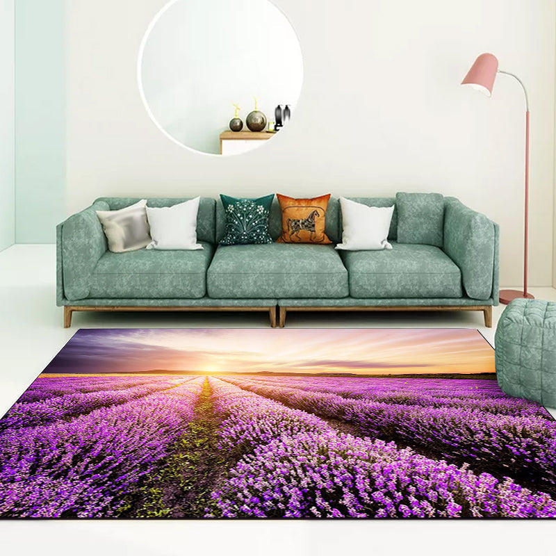 Neuer Lavendel-Muster-Teppich Lila Polyester-Teppich Maschinenwaschbar Rutschfester Teppich für das Schlafzimmer