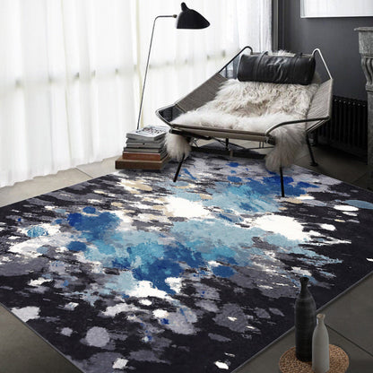 Lässiger moderner Teppich in Blau und Schwarz mit abstraktem Tintenmalerei-Muster Teppich Polyester waschbar Teppich für Wohnkultur
