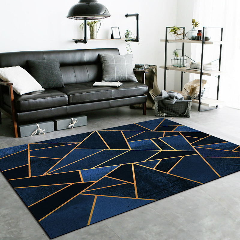 Dunkelblauer Neuheitenteppich Polyester geometrisches Muster Teppich waschbar rutschfeste Rückseite Teppich für das Wohnzimmer