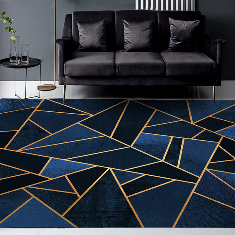 Dunkelblauer Neuheitenteppich Polyester geometrisches Muster Teppich waschbar rutschfeste Rückseite Teppich für das Wohnzimmer