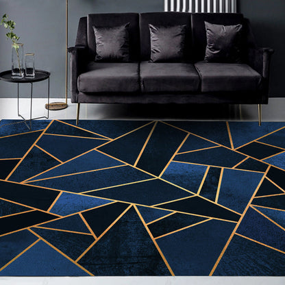 Dunkelblauer Neuheitenteppich Polyester geometrisches Muster Teppich waschbar rutschfeste Rückseite Teppich für das Wohnzimmer