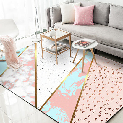 Rosa Schlafzimmer Teppich Moderner Farbblock Geometrie Marmor Muster Teppich Polyester Waschbar Fleckenresistenter Teppich