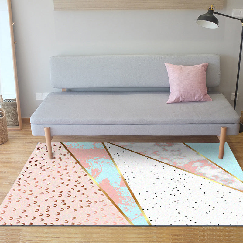 Rosa Schlafzimmer Teppich Moderner Farbblock Geometrie Marmor Muster Teppich Polyester Waschbar Fleckenresistenter Teppich