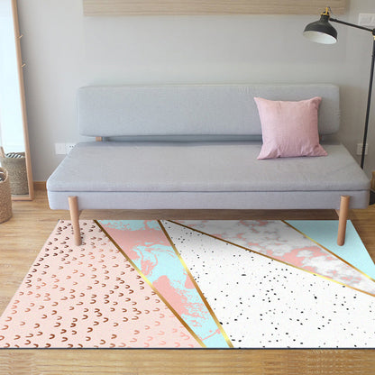 Rosa Schlafzimmer Teppich Moderner Farbblock Geometrie Marmor Muster Teppich Polyester Waschbar Fleckenresistenter Teppich