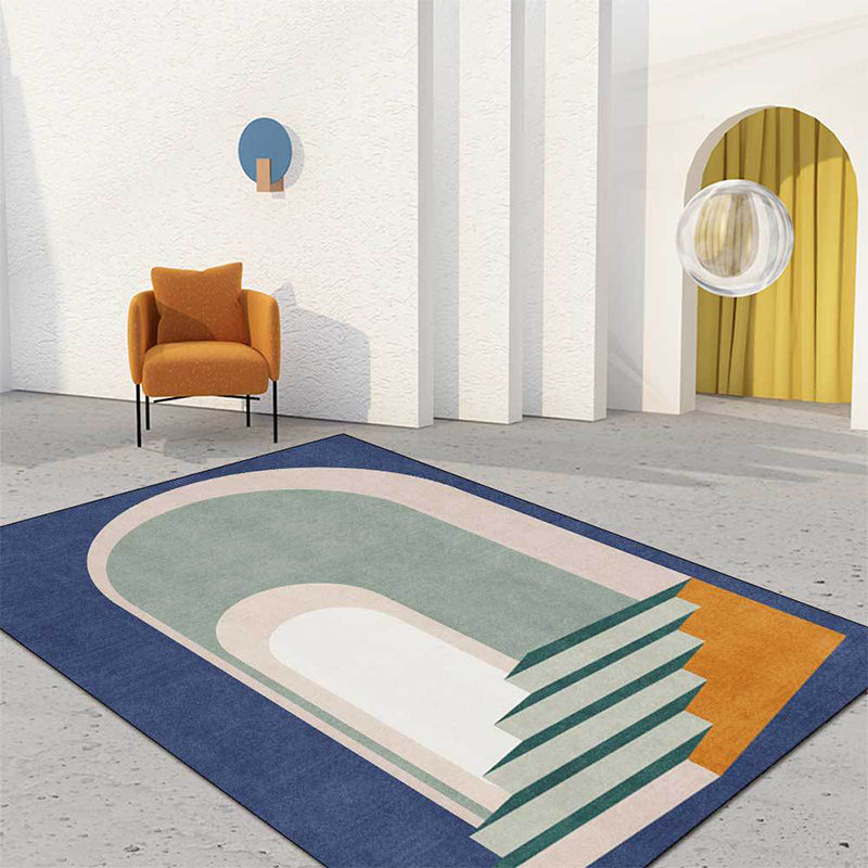 Moderner Wohnzimmerteppich in Blau- und Grüntonblock Tür Treppen Druck Teppich Polyester maschinenwaschbarer Bereichsteppich