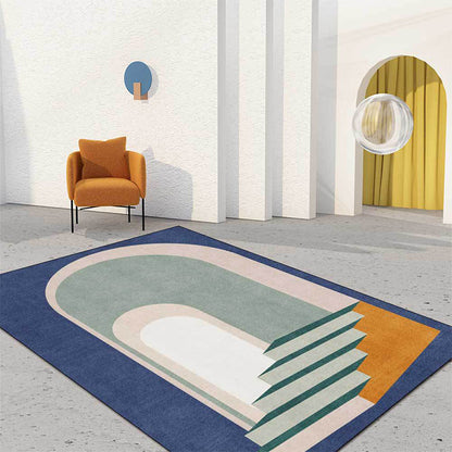Moderner Wohnzimmerteppich in Blau- und Grüntonblock Tür Treppen Druck Teppich Polyester maschinenwaschbarer Bereichsteppich