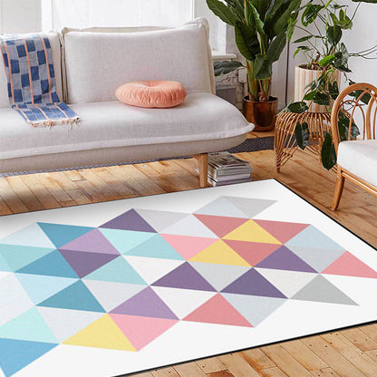 Moderner Wohnzimmerteppich im weißen geometrischen Dreiecksmuster Teppich Polyester rutschfester waschbarer Teppich