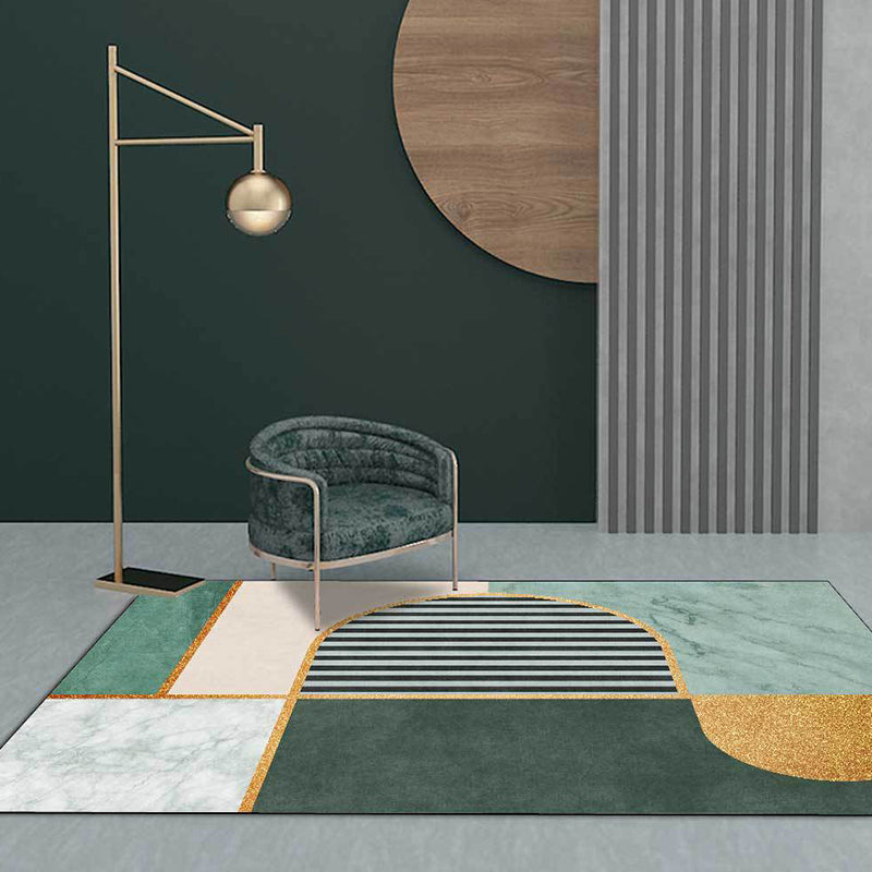 Moderner Marmor-Muster-Teppich mit Streifen in Grün, Polyester-Teppich, maschinenwaschbar, rutschfester Teppich für das Schlafzimmer