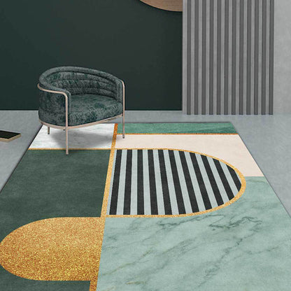 Moderner Marmor-Muster-Teppich mit Streifen in Grün, Polyester-Teppich, maschinenwaschbar, rutschfester Teppich für das Schlafzimmer