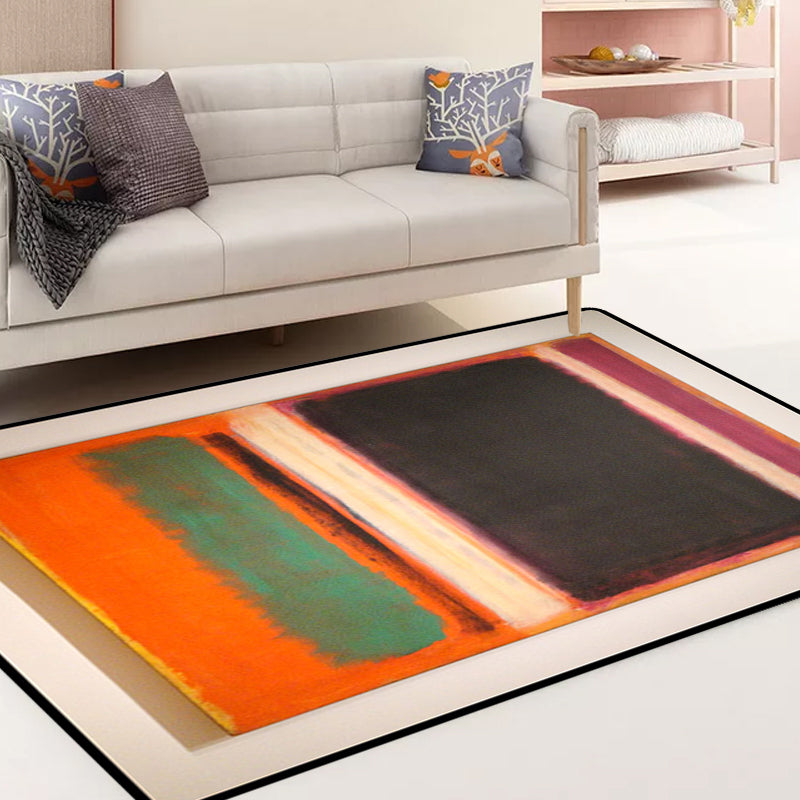 Rot und gelb Schlafzimmer Teppich Modern abstraktes Malmuster Teppich Polyester waschbarer fleckenresistenter Teppich