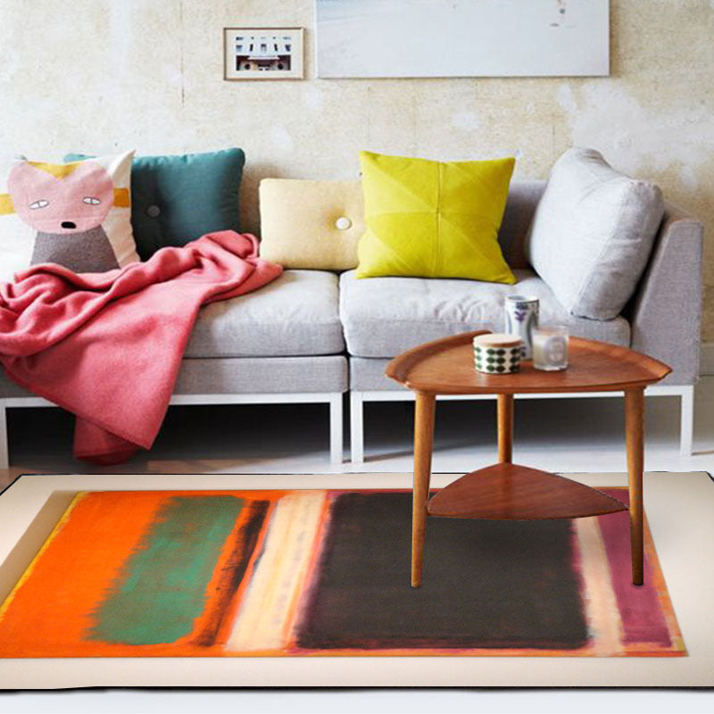 Rot und gelb Schlafzimmer Teppich Modern abstraktes Malmuster Teppich Polyester waschbarer fleckenresistenter Teppich