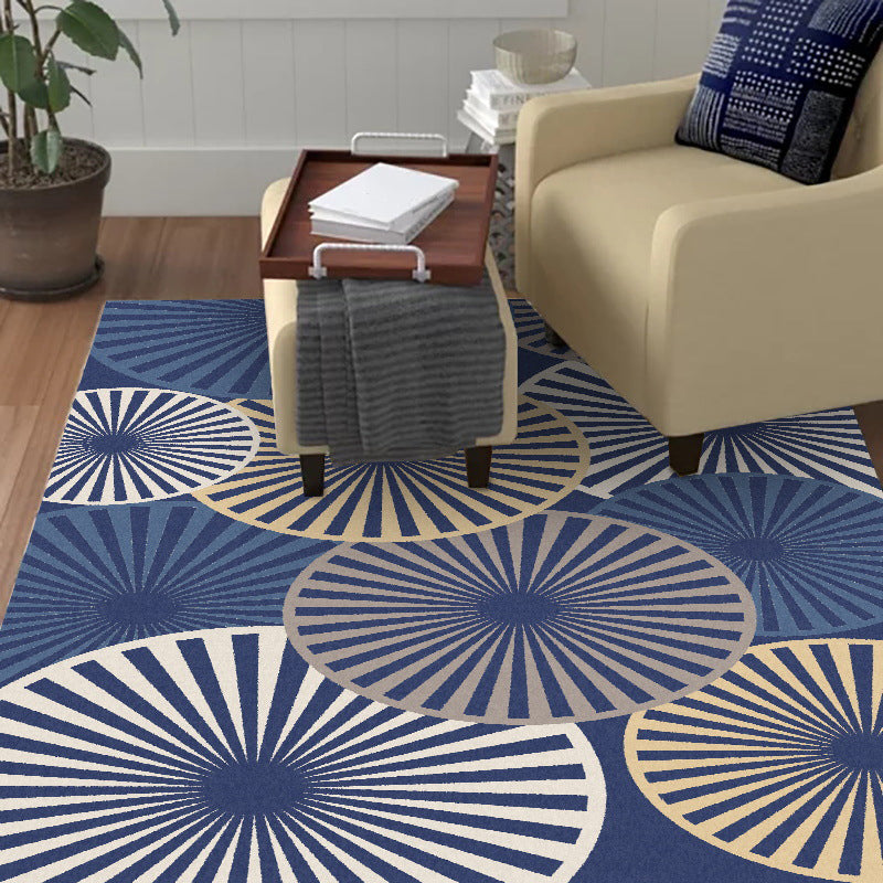 Stylischer radial gemusterter Teppich Beige und Blau Moderner Teppich Polyester Waschbar Rutschfeste Rückseite Teppich für das Wohnzimmer