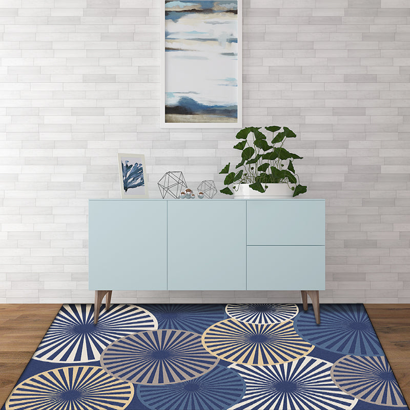 Stylischer radial gemusterter Teppich Beige und Blau Moderner Teppich Polyester Waschbar Rutschfeste Rückseite Teppich für das Wohnzimmer