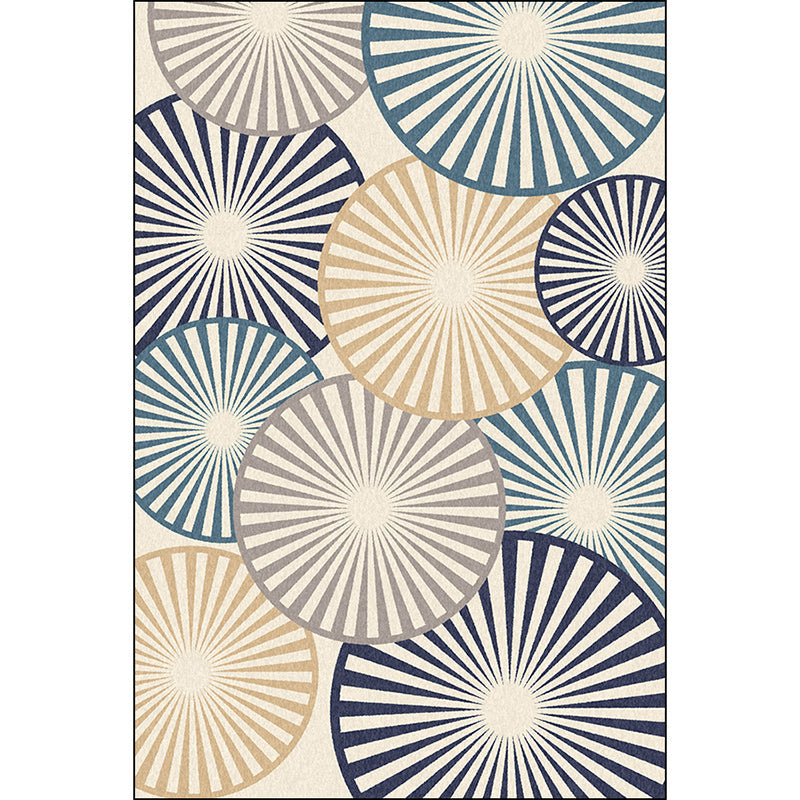 Stylischer radial gemusterter Teppich Beige und Blau Moderner Teppich Polyester Waschbar Rutschfeste Rückseite Teppich für das Wohnzimmer