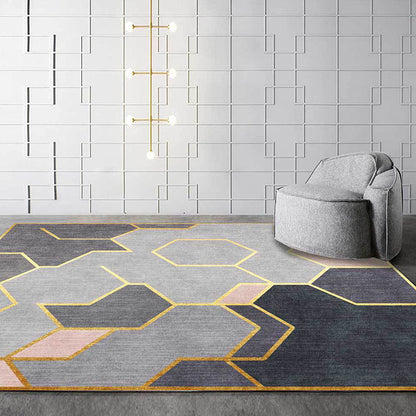 Grau Novelteppich Polyester geometrisches Muster Teppich waschbar rutschfeste Rückseite Teppich für Wohnzimmer
