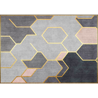 Grau Novelteppich Polyester geometrisches Muster Teppich waschbar rutschfeste Rückseite Teppich für Wohnzimmer