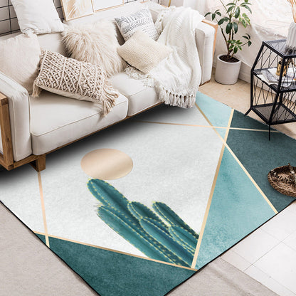 Moderner Wohnzimmerteppich in grün und grau Farbblock Kaktus Sonnenprint Teppich Polyester rutschfeste Unterlage waschbarer Teppich