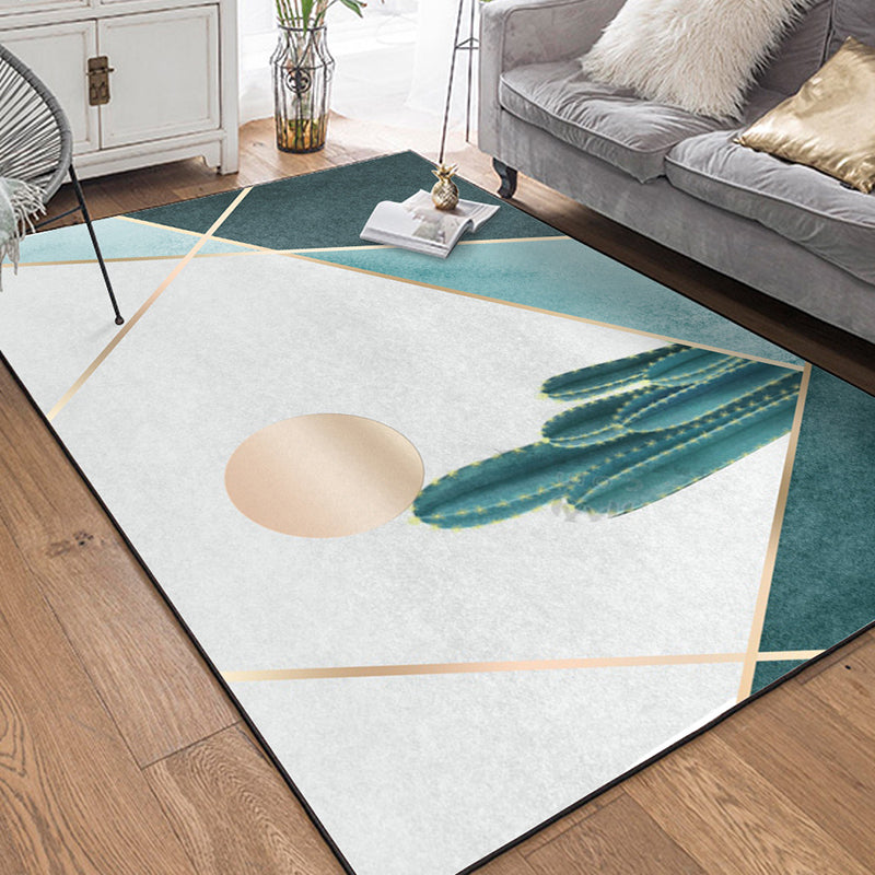 Moderner Wohnzimmerteppich in grün und grau Farbblock Kaktus Sonnenprint Teppich Polyester rutschfeste Unterlage waschbarer Teppich