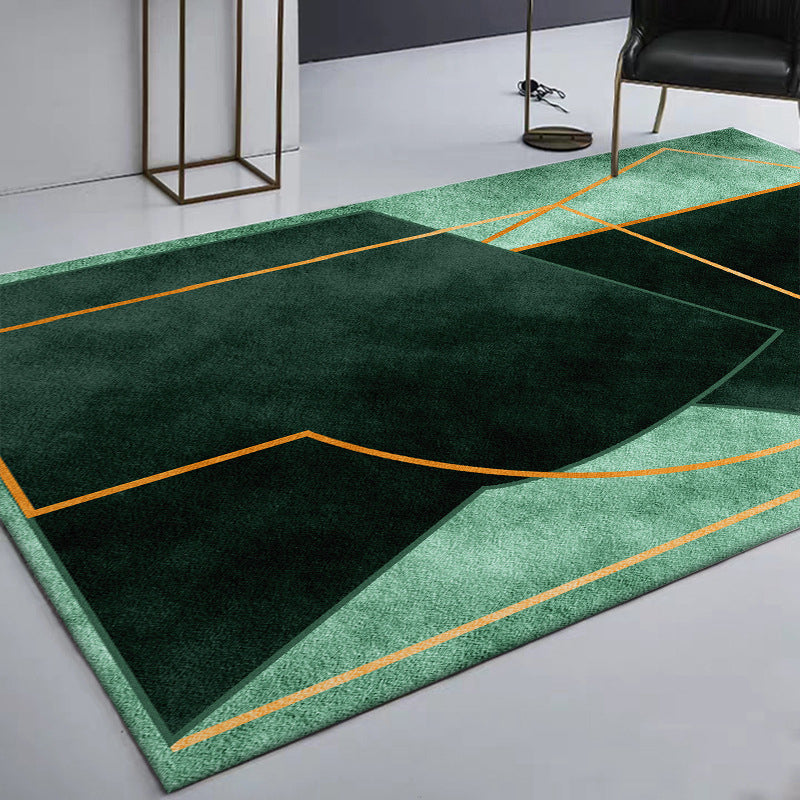 Grüner Schlafzimmerteppich Moderner Farbblock Geometrie Linienmuster Teppich Polyester Schmutzabweisender Teppich