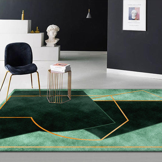 Grüner Schlafzimmerteppich Moderner Farbblock Geometrie Linienmuster Teppich Polyester Schmutzabweisender Teppich