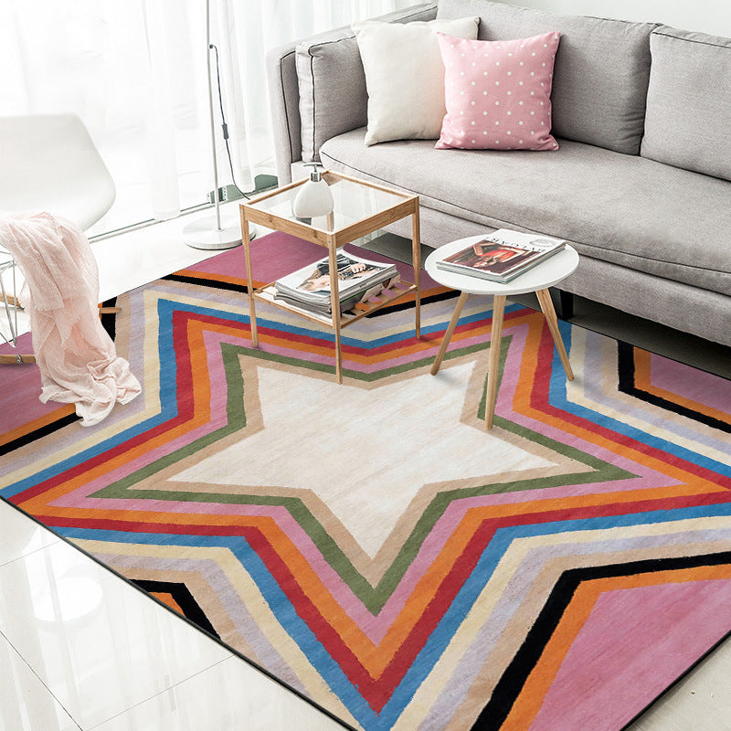 Lässiger moderner Teppich im rosa geometrischen Sternmuster Teppich Polyester haustierfreundlicher Teppich für die Wohnungseinrichtung