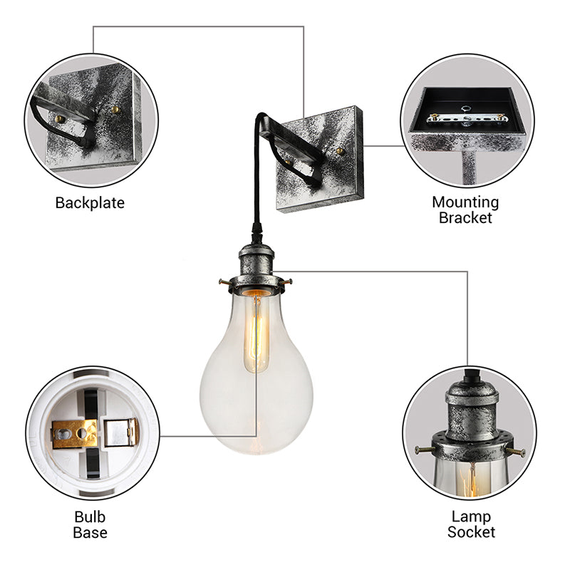 Schwarzer Glaskegel Wandleuchte Industrie Klar Glas 1 Licht Wohnzimmer Wandleuchten Licht