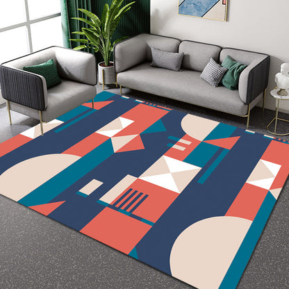 Orange und blauer Schlafzimmerteppich Moderner Farbkastenmuster-Teppich Polyester Fleckenresistenter Teppich