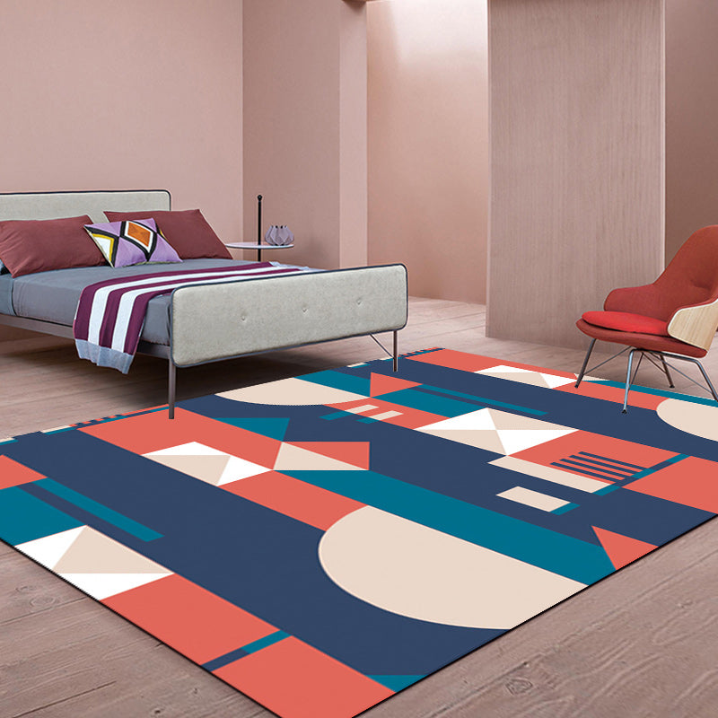 Orange und blauer Schlafzimmerteppich Moderner Farbkastenmuster-Teppich Polyester Fleckenresistenter Teppich