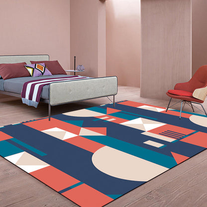 Orange und blauer Schlafzimmerteppich Moderner Farbkastenmuster-Teppich Polyester Fleckenresistenter Teppich