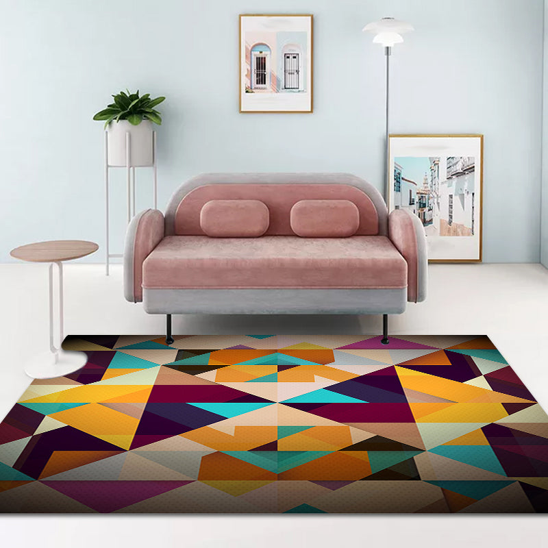 Moderner Wohnzimmerteppich Bunter geometrischer Diamantdruckteppich Polyester rutschfester waschbarer Teppich