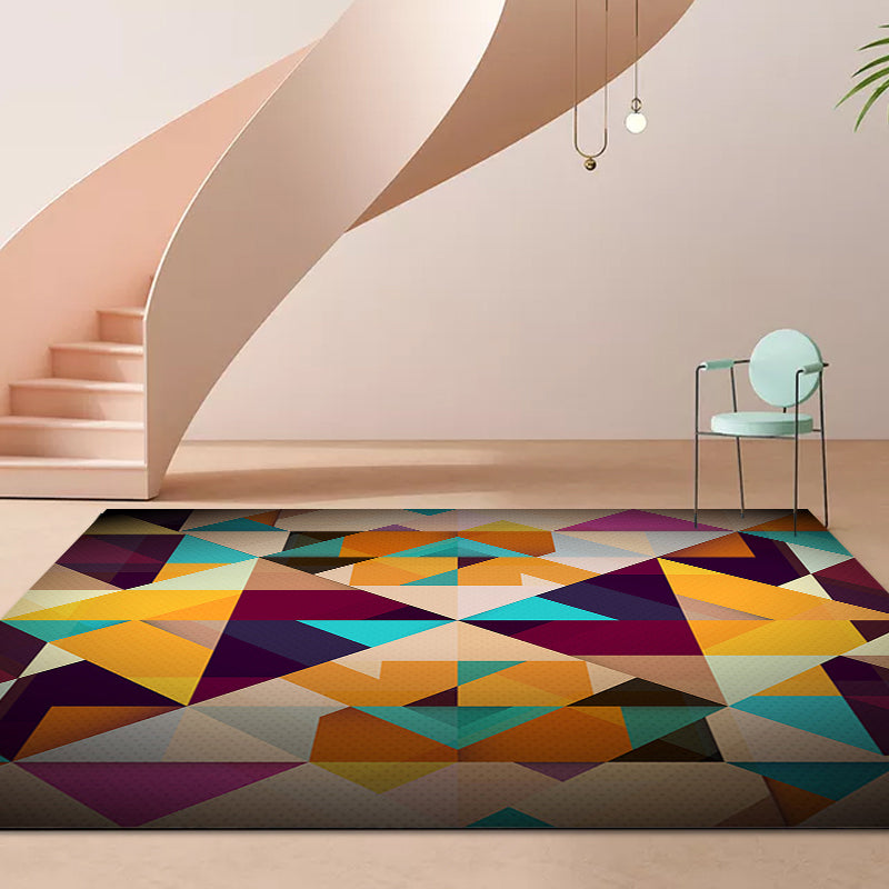 Moderner Wohnzimmerteppich Bunter geometrischer Diamantdruckteppich Polyester rutschfester waschbarer Teppich