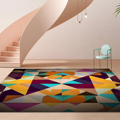Moderner Wohnzimmerteppich Bunter geometrischer Diamantdruckteppich Polyester rutschfester waschbarer Teppich