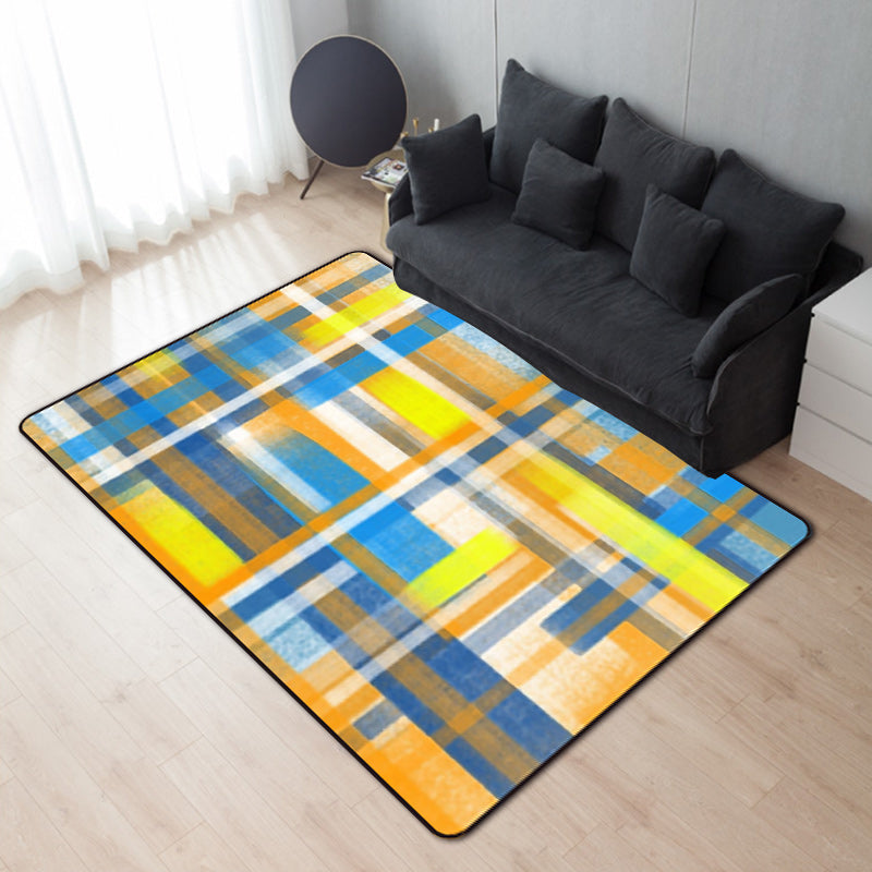 Lässiger moderner Teppich in schwarz und blau abstraktem rechteckigem Muster Teppich Polyester haustierfreundlicher Teppich für Wohnkultur