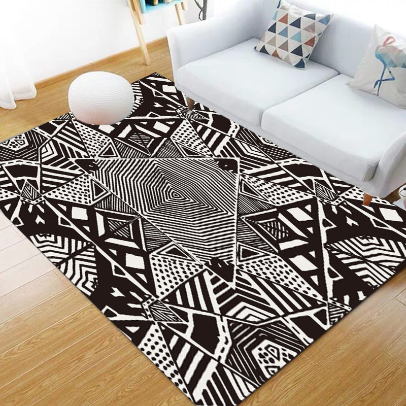 Nordic moderner Teppich mit schwarzem Linienpunktmuster Teppich Polyester Maschinenwaschbarer Teppich für die Wohnkultur