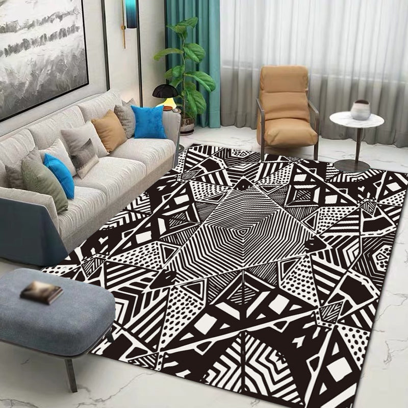 Nordic moderner Teppich mit schwarzem Linienpunktmuster Teppich Polyester Maschinenwaschbarer Teppich für die Wohnkultur