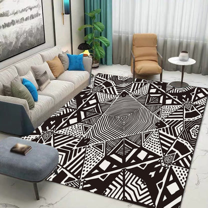 Nordic moderner Teppich mit schwarzem Linienpunktmuster Teppich Polyester Maschinenwaschbarer Teppich für die Wohnkultur