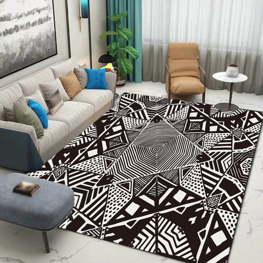 Nordic moderner Teppich mit schwarzem Linienpunktmuster Teppich Polyester Maschinenwaschbarer Teppich für die Wohnkultur