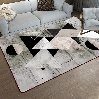 Grau Schlafzimmer Teppich Modern Farbblock Geometrisches Muster Teppich Polyester Rutschfester Rücken Teppich