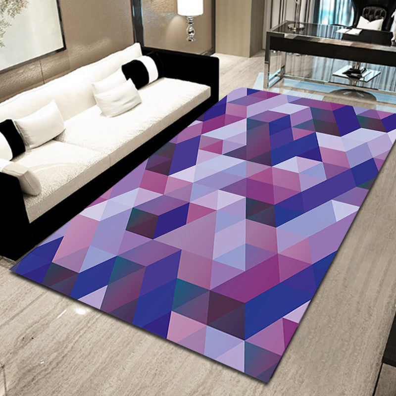 Lässiger moderner Teppich im lila geometrischen Dreieckmuster Teppich Polyester haustierfreundlicher Teppich für die Wohnkultur