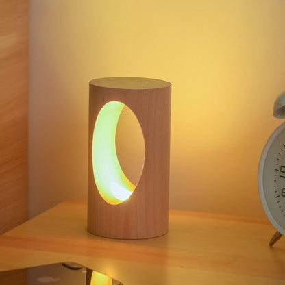 Japanische Massivholz rechteckige Säulen-LED Nachttischlampe USB Tischlampe