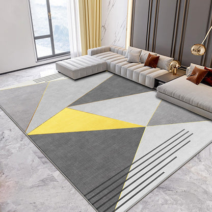 Neuer geometrischer Musterteppich gelb und grau moderner Teppich Polyester waschbar haustierfreundlich rutschfester Teppich für das Wohnzimmer