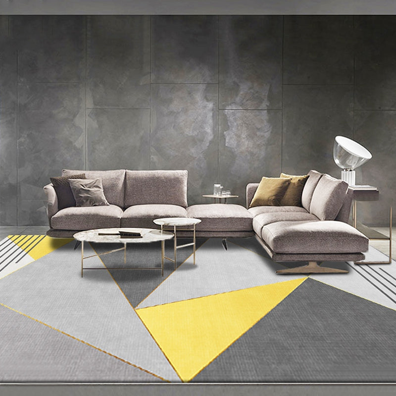 Neuer geometrischer Musterteppich gelb und grau moderner Teppich Polyester waschbar haustierfreundlich rutschfester Teppich für das Wohnzimmer
