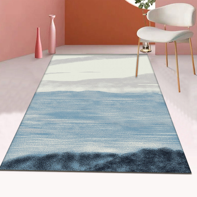 Grau und Blau Moderner Teppich Polyester Abstrakter Teppich Tierfreundlich Waschbar Rutschfester Rücken Teppich für das Wohnzimmer