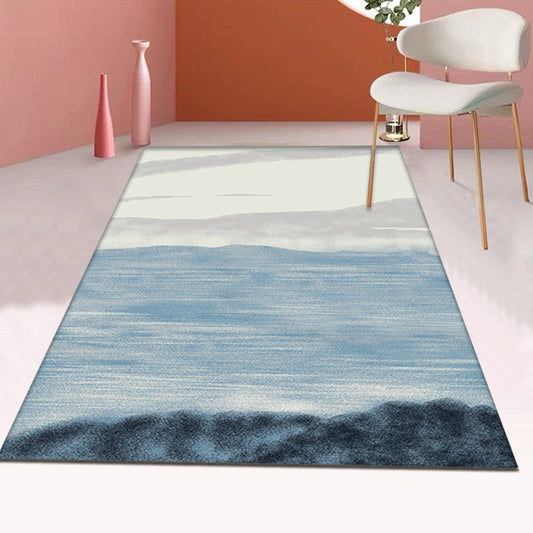 Grau und Blau Moderner Teppich Polyester Abstrakter Teppich Tierfreundlich Waschbar Rutschfester Rücken Teppich für das Wohnzimmer