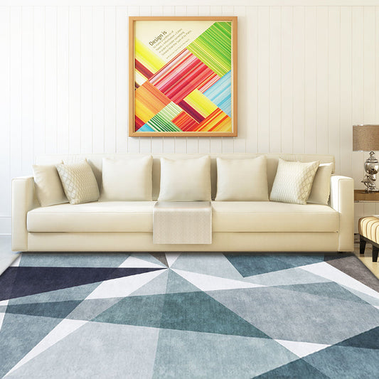 Lässiger geometrischer Musterteppich blauer Polyesterteppich waschbar haustierfreundlich rutschfester Teppich für das Wohnzimmer