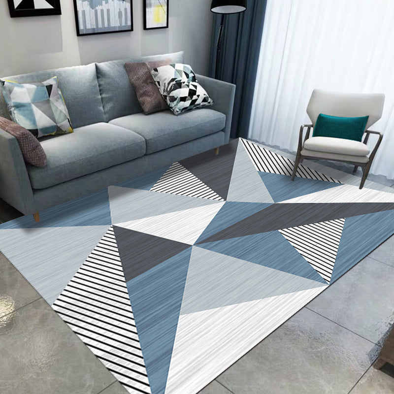 Blauer und grauer modernistischer Teppich Polyester geometrisches und gestreiftes Muster Teppich haustierfreundlicher waschbarer rutschfester Matte Teppich für das Wohnzimmer