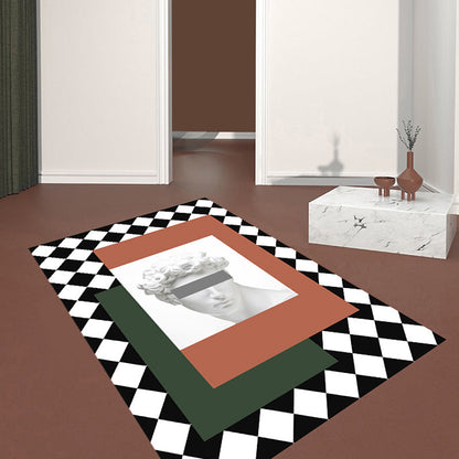 Oranger und Grüner Modernismus Teppich Polyester Figur und Geometrisches Muster Teppich Haustierfreundlich Waschbar Rutschfeste Rückseite Teppich für Dekoration